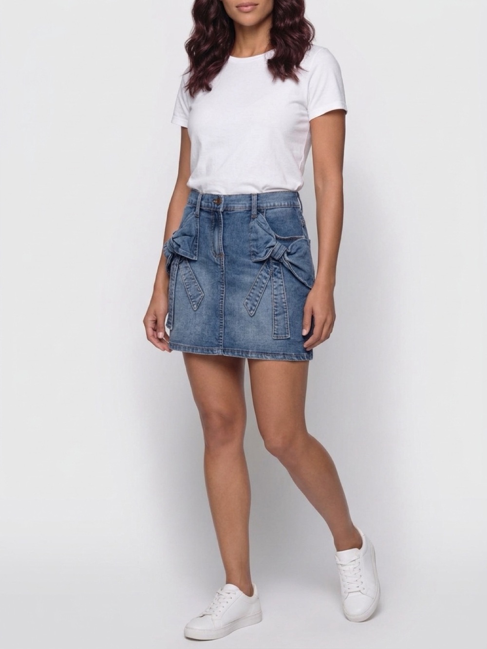 Blue Denim Skirt with Bow Detail